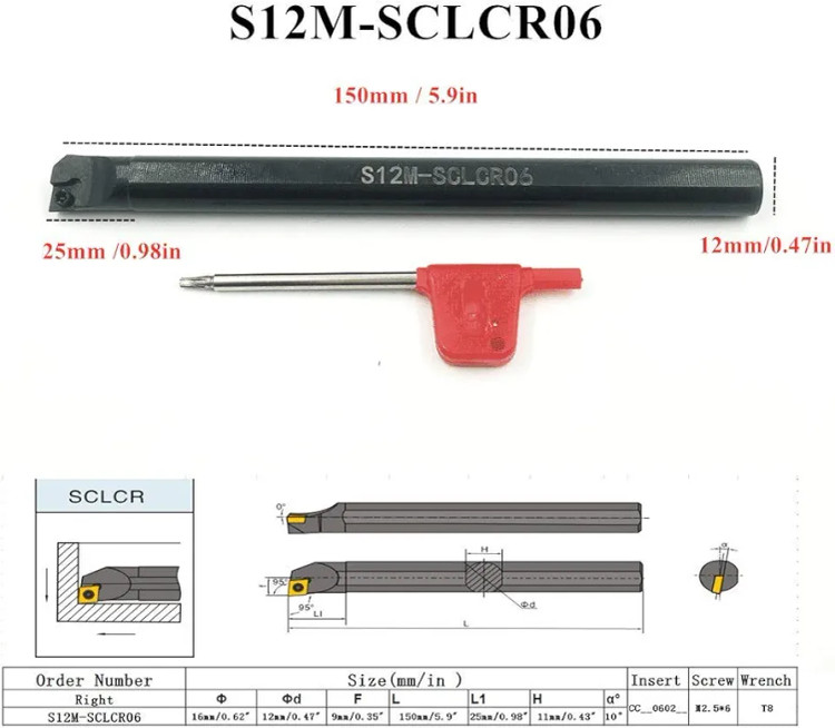 هلدر تراشکاری (داخل تراش) تنگستن کارباید S12M-SLCR06-A16